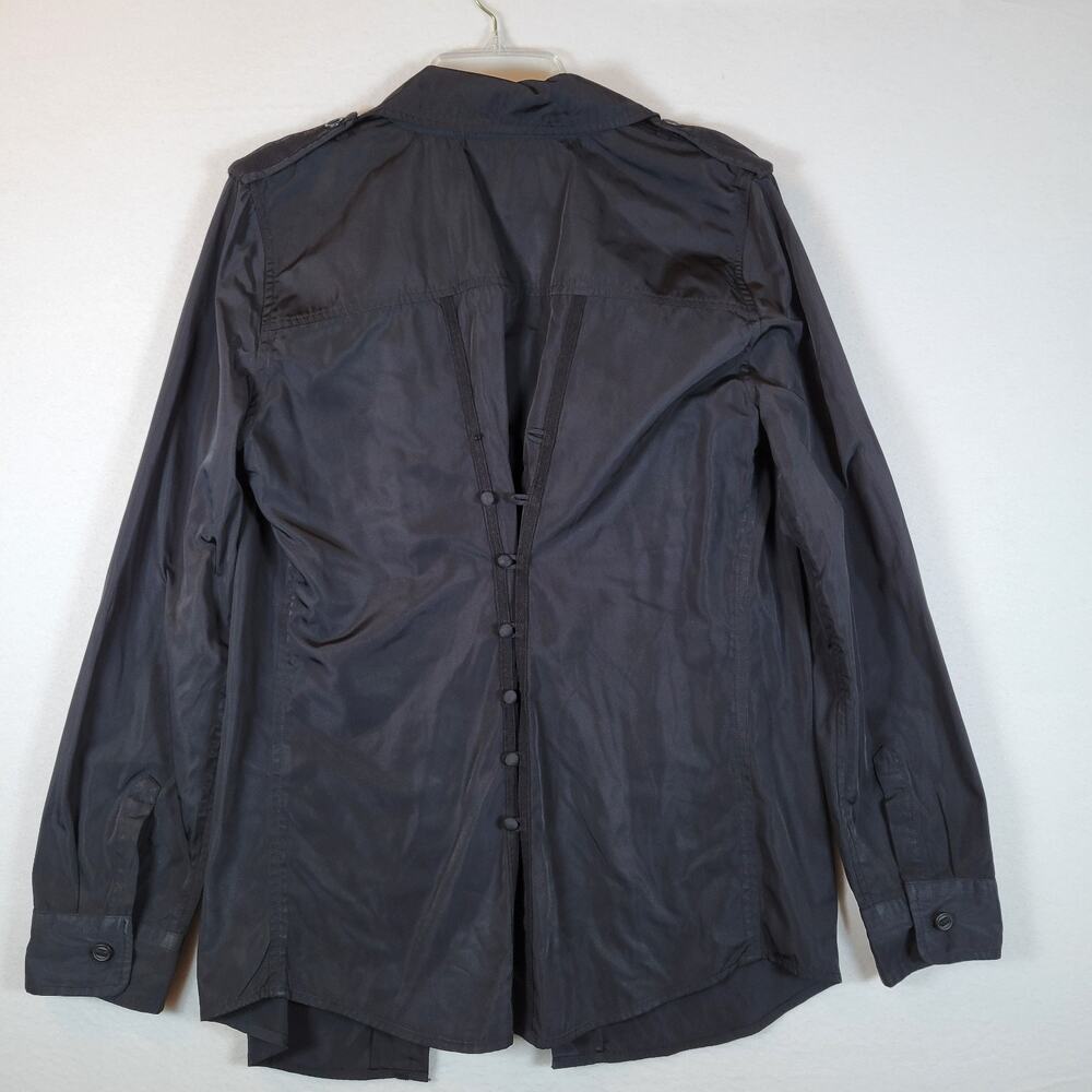 Elizabeth And James Women Button Slicker Rain Jacket Size Large Black Adjustable - Picture 10 of 10